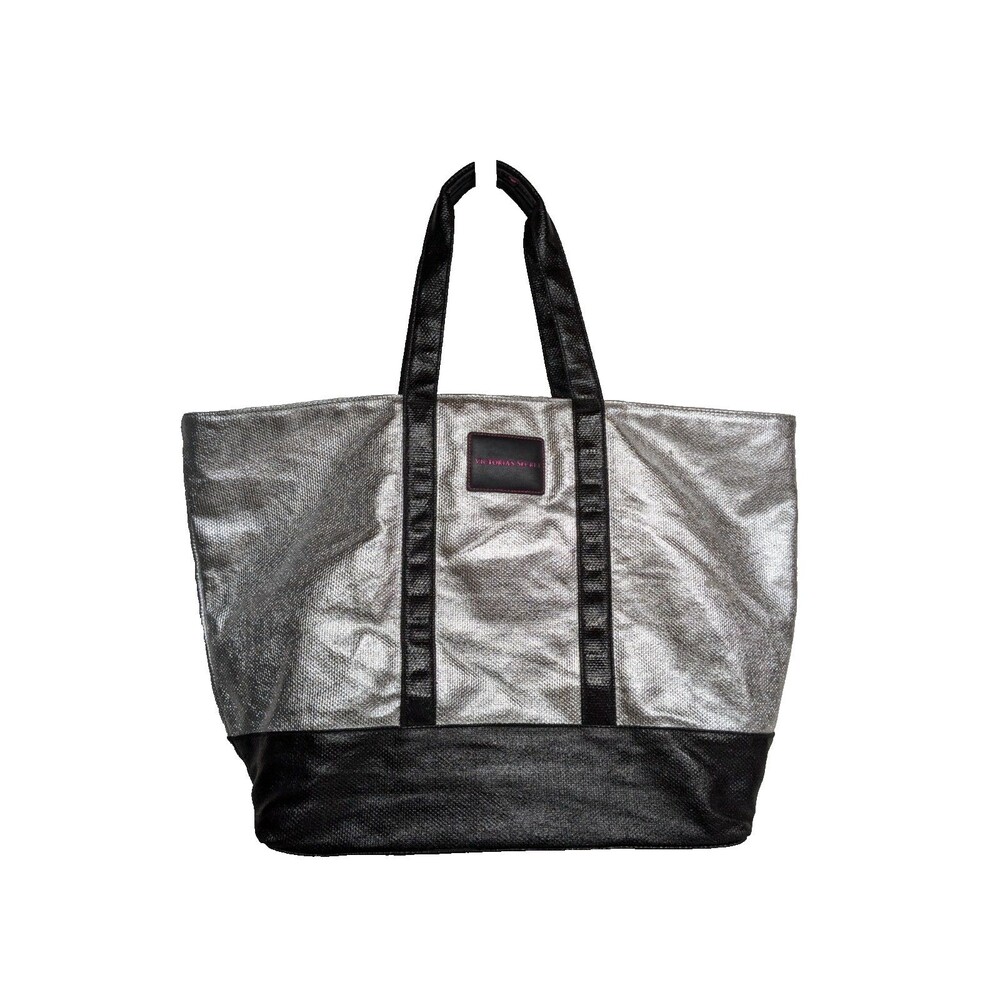 Victoria's Secret Weekender Large Tote Bag Silver 24X14 in Travel Gym Pool Beach
